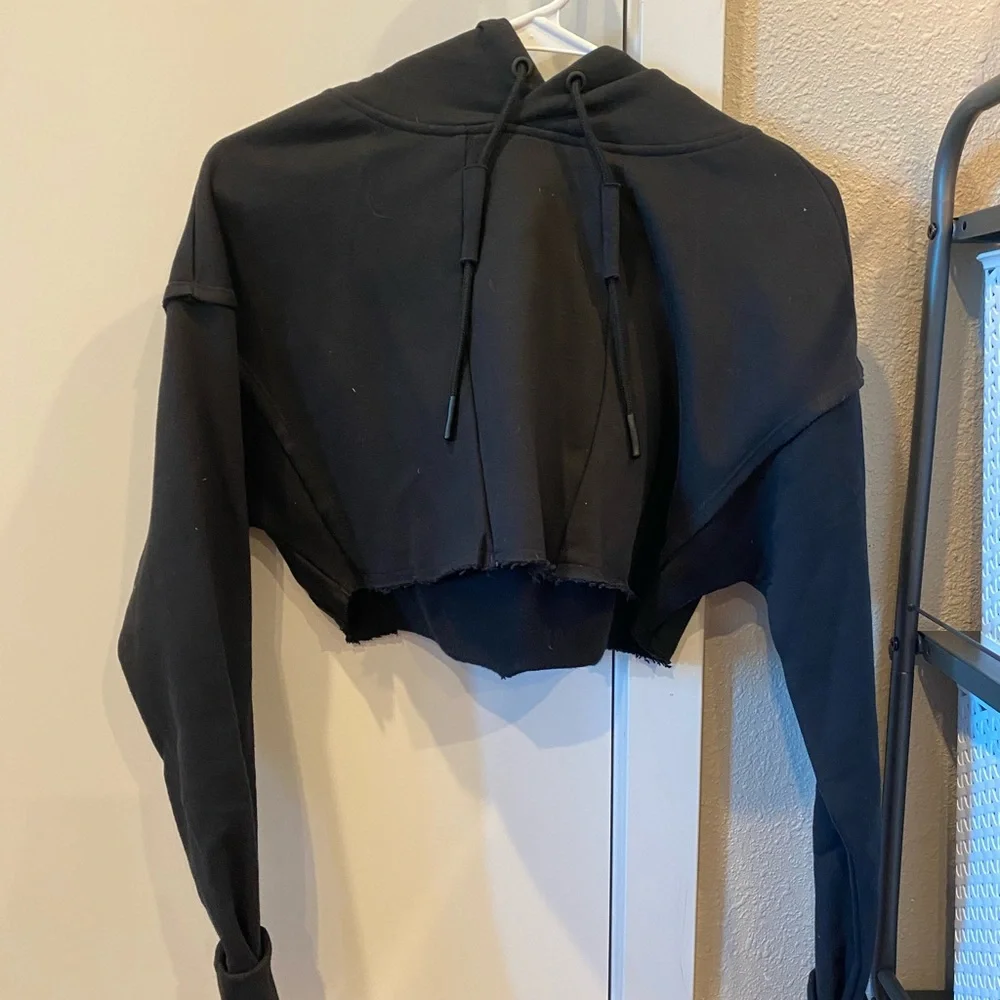 Gymshark Black Cropped Hoodie with White Logo - Picture 2 of 4